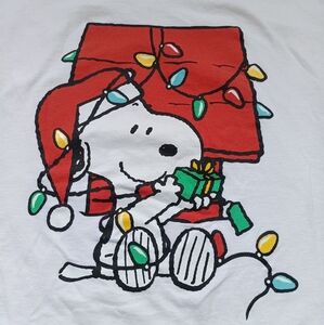 Peanuts Snoopy Santa Christmas White Short Sleeve Cartoon T-Shirt
